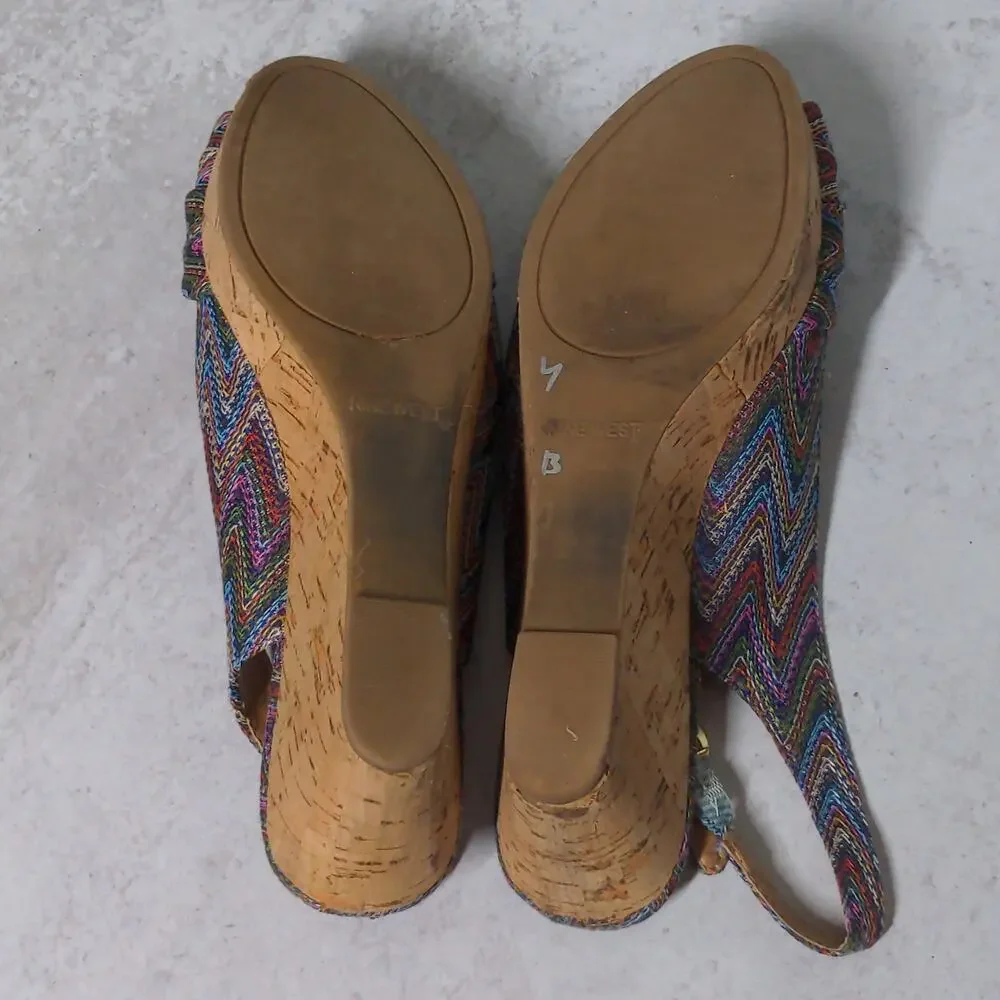Nine West Abbeol 1 Wedges Multicolor Woven Slingback Knotted Peep Toe - Size 7M